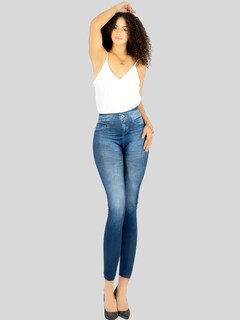 Foto 2 | Foto 2 | Leggins Mujer Unitalla Mezclilla Faja Alta Estilo Pantalón Mezclilla Calidad Premium Tiro Alto Lic-055-5 Azul Mallon Lycra