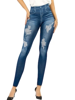 Foto 1 | Foto 1 | Leggins Mujer Unitalla Mezclilla Faja Alta Estilo Pantalón Mezclilla Calidad Premium Tiro Alto Lic-055-5 Azul Mallon Lycra