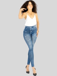 Foto 2 | Foto 2 | Pack De 2 Leggins Unitalla Mujer Mezclilla Faja Alta Estilo Pantalón Mezclilla Lic-55-5-px2 Variedad De Diseños Calidad Premium