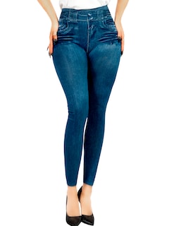 Foto 1 | Foto 1 | Leggins Mujer Unitalla Mezclilla Faja Alta Estilo Pantalón Mezclilla Calidad Premium Tiro Alto Lic-055-5 Azul Mallon Lycra