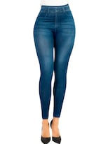 Leggins Mujer Unitalla Mezclilla Faja Alta Estilo Pantalón Mezclilla Calidad Premium Tiro Alto Lic-055-5 Azul Mallon Lycra