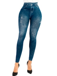 Foto 1 | Foto 1 | Leggins Mujer Unitalla Mezclilla Faja Alta Estilo Pantalón Mezclilla Calidad Premium Tiro Alto Lic-055-5 Azul Mallon Lycra