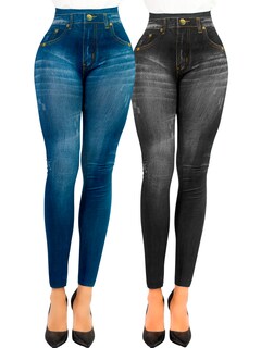 Foto 1 | Foto 1 | Pack De 2 Leggins Unitalla Mujer Mezclilla Faja Alta Estilo Pantalón Mezclilla Lic-55-5-px2 Variedad De Diseños Calidad Premium