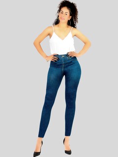 Foto 2 | Foto 2 | Leggins Mujer Unitalla Mezclilla Faja Alta Estilo Pantalón Mezclilla Calidad Premium Tiro Alto Lic-055-5 Azul Mallon Lycra