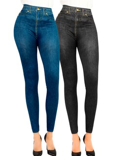 Foto 1 | Foto 1 | Pack De 2 Leggins Unitalla Mujer Mezclilla Faja Alta Estilo Pantalón Mezclilla Lic-55-5-px2 Variedad De Diseños Calidad Premium
