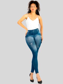 Foto 2 | Foto 2 | Leggins Faja Alta Estilo Pantalón Mezclilla Unitalla 2 piezas para Mujer