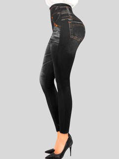 Foto 7 | Foto 7 | Pack De 2 Leggins Unitalla Mujer Mezclilla Faja Alta Estilo Pantalón Mezclilla Lic-55-5-px2 Variedad De Diseños