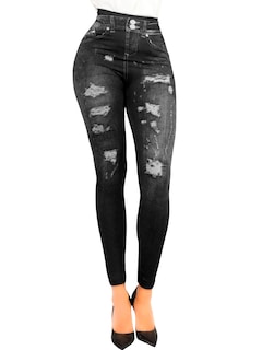 Foto 1 | Foto 1 | Leggins Mujer Unitalla Mezclilla Faja Alta Estilo Pantalón Mezclilla Calidad Premium Tiro Alto Lic-055-5 Negro Mallon