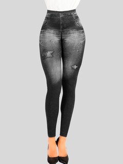 Foto 2 | Foto 2 | Leggins Mujer Unitalla Mezclilla Faja Alta Estilo Pantalón Mezclilla Calidad Premium Tiro Alto Lic-055-5 Negro Mallon