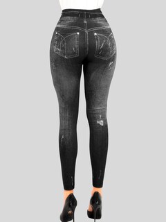 Foto 3 | Foto 3 | Leggins Mujer Unitalla Mezclilla Faja Alta Estilo Pantalón Mezclilla Calidad Premium Tiro Alto Lic-055-5 Negro Mallon