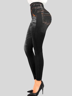 Foto 4 | Foto 4 | Leggins Faja Alta Estilo Pantalón Mezclilla Negro Unitalla para Mujer