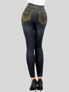 Foto 4 | Foto 4 | Leggins Mujer Unitalla Mezclilla Faja Alta Estilo Pantalón Mezclilla Calidad Premium Tiro Alto Lic-055-5 Negro Mallon Lycra