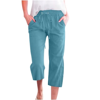 Foto 1 | Foto 1 | Leggins De Entrenamiento Capri, Pantalones Capri Para Mujer, Lino, B05, Azul Cielo - Venta Internacional.