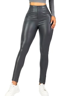 Foto 1 | Foto 1 | Legging Mujer Vinipiel Imitación Cuero Lic-0180 Gris Tiro Alto Casual
