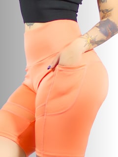 Foto 4 | Foto 4 | Short Biker Sh-049 Naranja Con Detalles De Malla Y Bolsas Laterales
