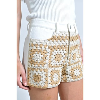 Foto 4 | Foto 4 | Short con Detalle Crochet Roman Fashion Blanco con Beige para Mujer
