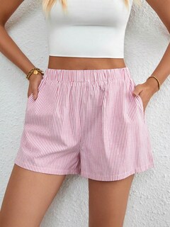 Foto 6 | Foto 6 | Pantalones Cortos Floerns Para Mujer, Cintura Alta, Elástico, Estampado A Rayas, Talla S - Venta Internacional.