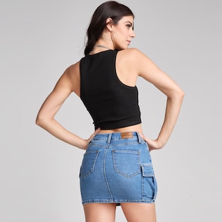 Foto 6 | Foto 6 | Falda Short Corta Mezclilla Cintura Alta Stretch 9897stme