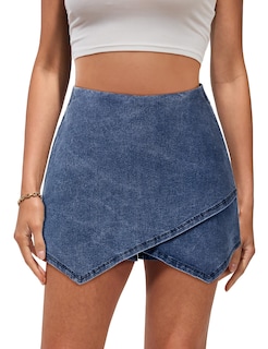 Foto 1 | Foto 1 | Falda Vaquera Skort Luvamia Con Pantalones Cortos Por Debajo De Azul, Talla L - Venta Internacional.