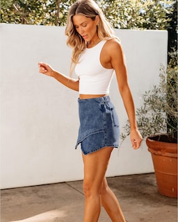 Foto 3 | Foto 3 | Minifalda Luvamia Para Mujer Con Cintura Elástica, Mezclilla, Xxl, Azul Atlántico - Venta Internacional.