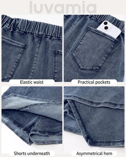 Foto 7 | Foto 7 | Minifalda Luvamia Para Mujer Con Cintura Elástica, Mezclilla, Xxl, Azul Atlántico - Venta Internacional.