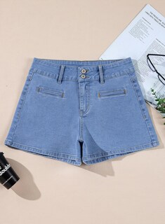 Foto 5 | Foto 5 | Shorts Sidefeel Jean Casual de Verano con Cintura Alta Azul para Mujer - Venta Internacional