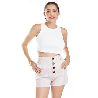 Foto 1 | Foto 1 | Short De Lino Con Botones Roman Fashion /juvenil, 955 (palo De Rosa) Rosa