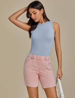 Foto 7 | Foto 7 | Pantalones Cortos Luvamia Jean Para Mujer, Sin Cordones, Talle Medio, Color Rosa Caramelo - Venta Internacional.
