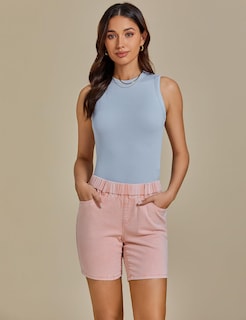 Foto 5 | Foto 5 | Pantalones Cortos Luvamia Jean Para Mujer, Sin Cordones, Talle Medio, Color Rosa Caramelo - Venta Internacional.