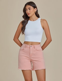 Foto 7 | Foto 7 | Pantalones Cortos Luvamia Flexclusive Jean Para Mujer De Talle Alto Rosa - Venta Internacional.