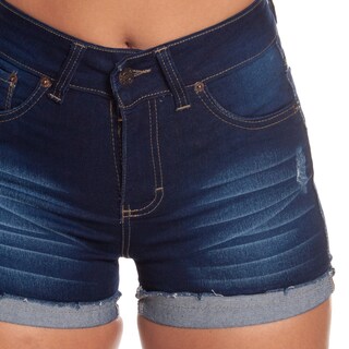 Foto 3 | Foto 3 | Short De Mezclilla Stretch Para Mujer Tiro Alto Con Dobladillo Estilo Desgastado Pineda Jeans Azul Marino