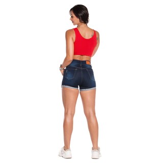 Foto 5 | Foto 5 | Short De Mezclilla Stretch Para Mujer Tiro Alto Con Dobladillo Estilo Desgastado Pineda Jeans Azul Marino