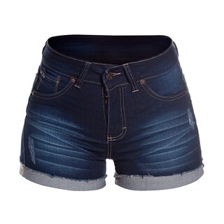 Foto 1 | Foto 1 | Short De Mezclilla Stretch Para Mujer Tiro Alto Con Dobladillo Estilo Desgastado Pineda Jeans Azul Marino