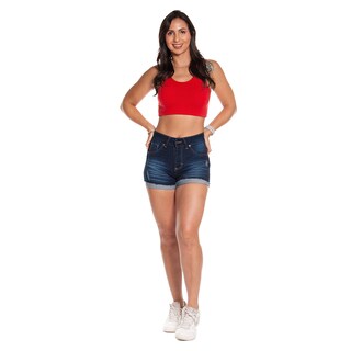 Foto 2 | Foto 2 | Short De Mezclilla Stretch Para Mujer Tiro Alto Con Dobladillo Estilo Desgastado Pineda Jeans Azul Marino