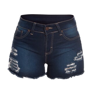 Foto 1 | Foto 1 | Short De Mezclilla Stretch Para Mujer Tiro Alto Estilo Rasgado Pineda Jeans Azul Marino