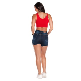 Foto 4 | Foto 4 | Short De Mezclilla Stretch Para Mujer Tiro Alto Estilo Rasgado Pineda Jeans Azul Marino