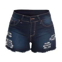 Short De Mezclilla Stretch Para Mujer Tiro Alto Estilo Rasgado Pineda Jeans Azul Marino
