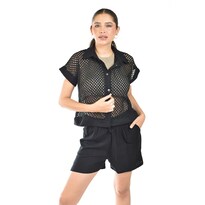 Set Con Diseño De Malla Calada Roman Fashion /juvenil, 4364 (negro) Negro