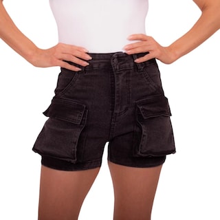 Foto 1 | Foto 1 | Shorts Cintura Alta Bolsos Tipo Cargo De Mezclilla Stretch Casual Para Dama Pineda Jeans Negro Deslavado