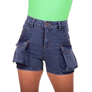 Foto 1 | Foto 1 | Short Cintura Alta Bolsas Tipo Cargo De Mezclilla Stretch Casual Para Dama Pineda Jeans Azul Deslavado