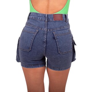 Foto 3 | Foto 3 | Short Cintura Alta Bolsas Tipo Cargo De Mezclilla Stretch Casual Para Dama Pineda Jeans Azul Deslavado