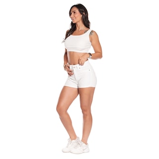 Foto 4 | Foto 4 | Shorts De Mezclilla Stretch A La Cintura Con Dobladillo Para Mujer Estilo Casual Pineda Jeans Blanco Liso