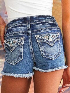 Foto 4 | Foto 4 | Pantalones Cortos Vaqueros Con Estampado De Flamencos, Elásticos, Talle Medio, Vaqueros, Talla L - Venta Internacional.