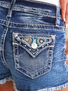 Foto 5 | Foto 5 | Pantalones Cortos Vaqueros Con Estampado De Flamencos, Elásticos, Talle Medio, Vaqueros, Talla L - Venta Internacional.