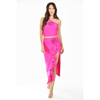 Foto 5 | Foto 5 | Conjunto Crop Top Y Falda Con Flor Roman Fashion /juvenil, 9306 (fiusha) Fucsia