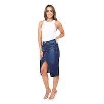 Falda Larga Recta Abierta De Adelante Split Skirt Mezclilla Stretch Para Dama Pineda Jeans Color Stone