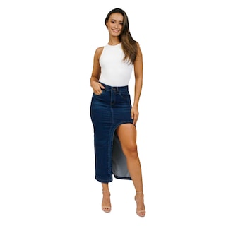 Foto 1 | Foto 1 | Falda Larga Mezclilla Rígida Con Abertura En La Pierna Para Dama Pineda Jeans Stone