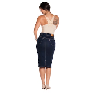 Foto 4 | Foto 4 | Falda Larga Tubo de Mezclilla Stretch Pineda Jeans Azul Oscuro para Dama