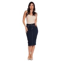 Falda Larga Tubo de Mezclilla Stretch Pineda Jeans Azul Oscuro para Dama