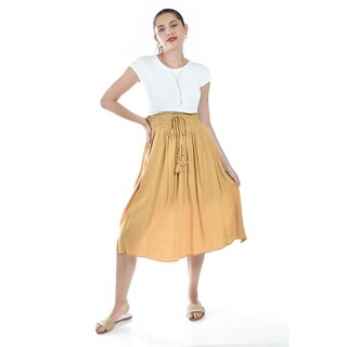Foto 5 | Foto 5 | Falda Midi Con Cintura Smock Roman Fashion /juvenil, 20217 (mostaza) Ocre